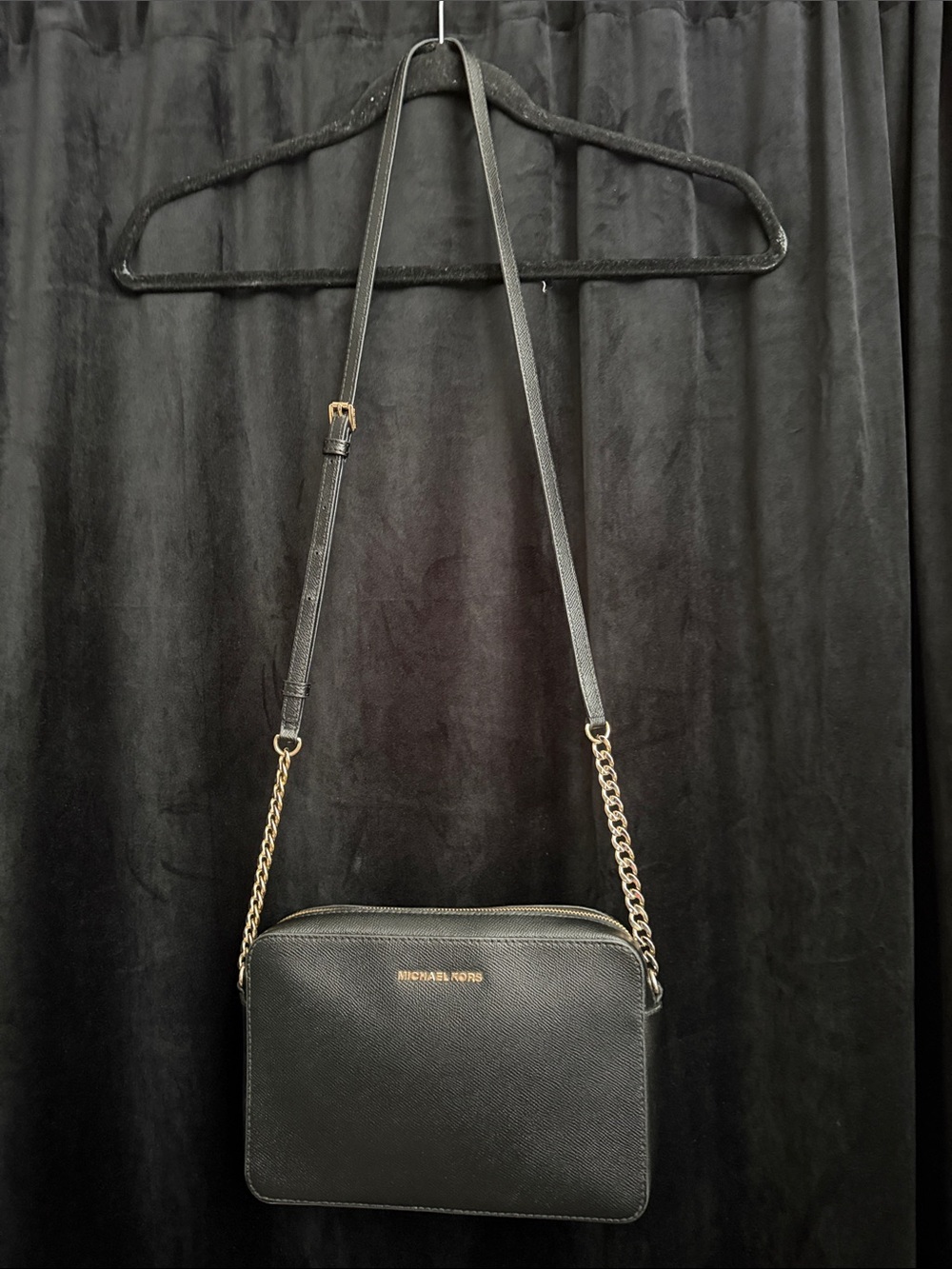Michael Kors Black Crossbody with Gold Chain Accent